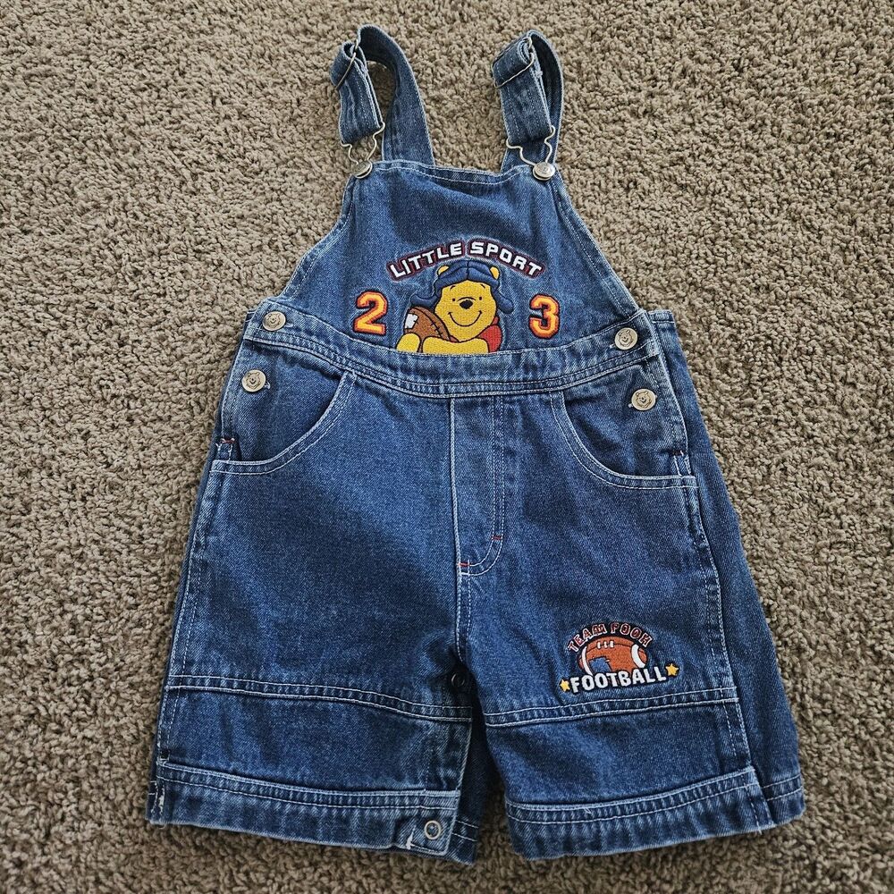 Winnie the Pooh Kids Denim Overalls 90s Vintage Size 4T Football Sports